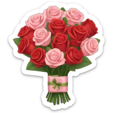 a bouquet of roses and a wrapped gift sticker