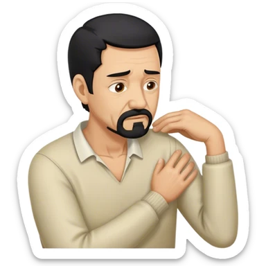 Older Man with black hair and goatee holding neck bent over in pain sticker