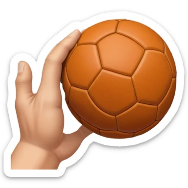 A close-up of a hand gripping a handball, with the goalposts visible in the background. The focus is on the texture of the ball and the strength of the grip, with the goal net slightly blurred to emphasize the anticipation of the throw. sticker