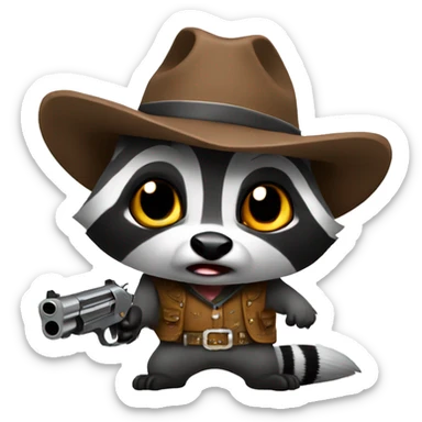 Cowboy raccoon angry with gun  sticker