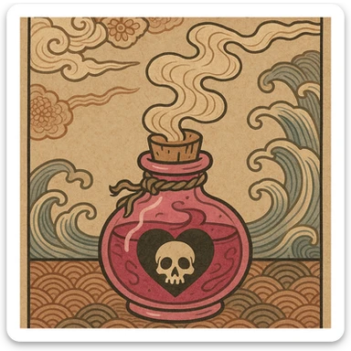 pink goth potion bottle, ukiyo-e style, traditional and gothic sticker