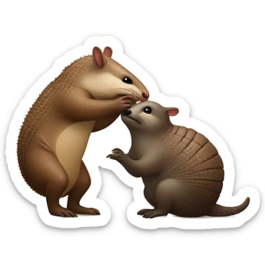 An armadillo and hairy otter giving a kiss  sticker
