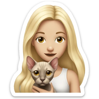 Blonde girl with long hair holding sphynx cat sticker