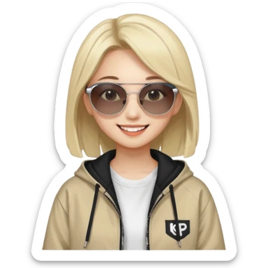 portrait of young woman idol in Kpop style, wearing streetwear outfit, wearing sunglasses sticker