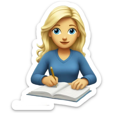 blond girl blue eyes studying on a table sticker