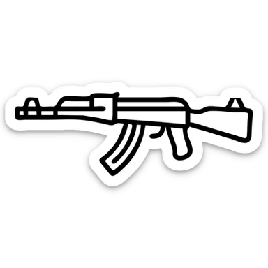 black AK-47 assault rifle, orange bows attached to the barrel and stock, clean, icon style, no background sticker
