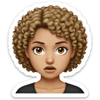 Female, face: natural anger, short curly (only in the end) dark blonde (looks like black) hair sticker