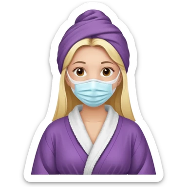 mujer en bata con mascarilla  sticker