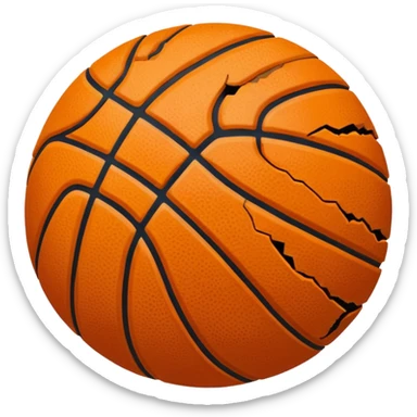 destroyed basketball, ripped and flat, showing wear and tear sticker