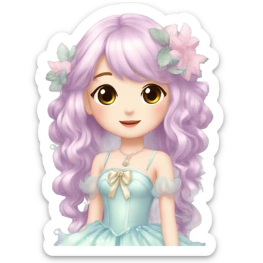 Dreamy pretty elegant kawaii cute shiny blushing shy anime lady kawaii beautiful hair naturecore fairycore cottagecore jewels trending aesthetic full body sticker