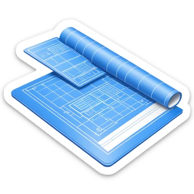 blue blueprint plan with white lines, side view sticker