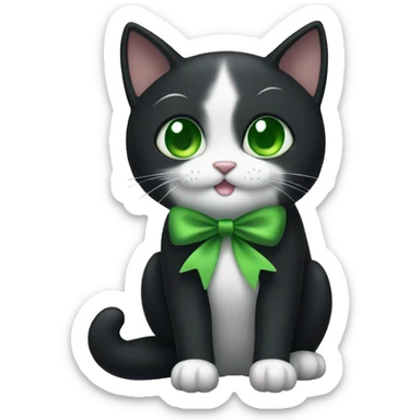 Black cat with little white bows and green eyes sticker