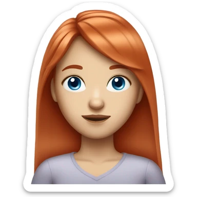 Straight long red hair girl with bangs blue eyes sticker