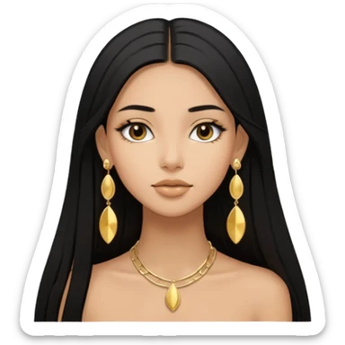 Pero que sea de una chica morena con pelo negro largo lacio. Que siempre utilize aretes dorados y axxesorios dorados y que sea AESTHETIC como pinterest sticker