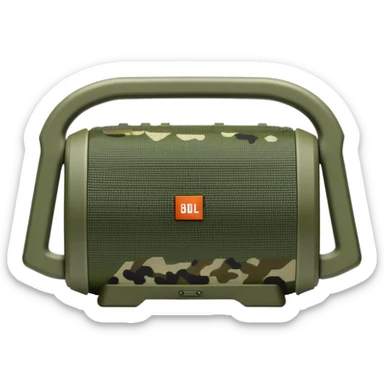 Geometric JBL Clip 4 speaker with olive green digital camouflage pattern, iOS emoji style sticker