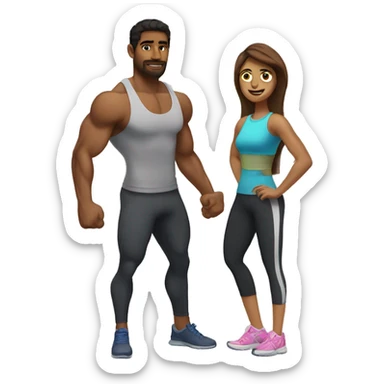 Brown man at the gym With a female trainer with muscles sticker