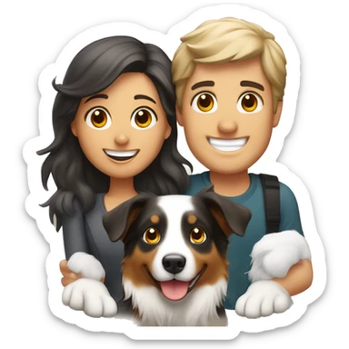 smiling couple with Australian Shepherd  sticker