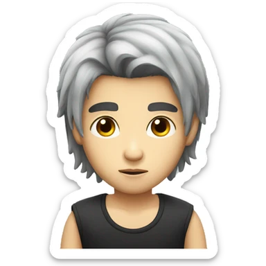 Long black hair boy serious face sticker