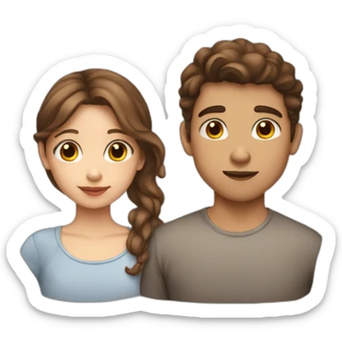 Girl wth brown hair kissing boy with brown hair and both have a light skin sticker