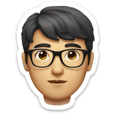 guy with thick eyebrow and lips with korean bangs and square glasses sticker