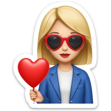 girl with sun glasses holding red heart balloon sticker