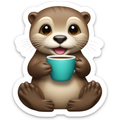 An otter enjoying a cup of coffee sticker