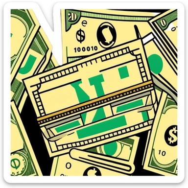 gold scale with dollar bills on one side and beauty products on the other side sticker