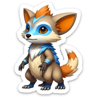 Epic Edgy Cute Colorful Vibrant Brown, Grey, Beige, White, Orange, Blue, Modern Vernid-Protogen-creature-animal, full body sticker