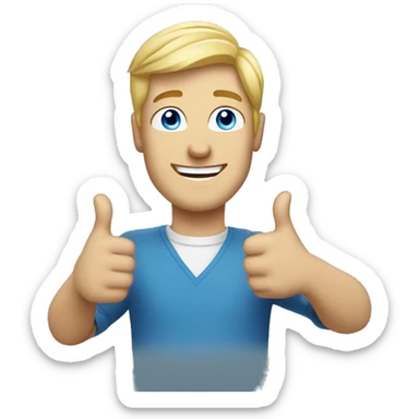 blonde man with blue eyes happy with thumbs up sticker