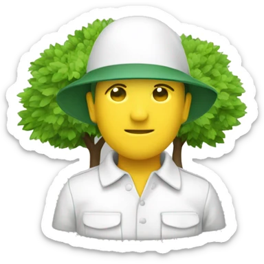 gardener pith helmet jacket white green trees  sticker