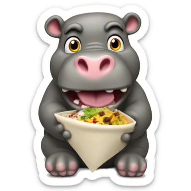 Hungry hippo eating a burrito bowl sticker