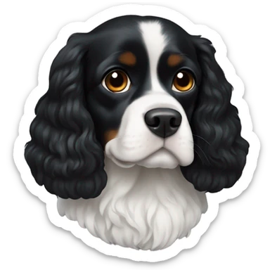 Small completely black king spaniel with white on chest. No white on the face sticker