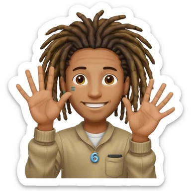 A Black man with dreads holding up physical numbers 6 in his right hand and 7 in his left hand  sticker