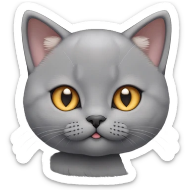 cinematic-cute-british shorthair-kitten cat-portrait-emoji,-head-tilted-playfully-and-inquisitively,-sleek-solid-grey-fur,-simplified-yet-adorable-features,-highly-detailed,-glowing-with-a-warm,-friendly-glow sticker
