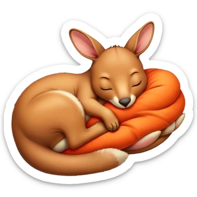 Meme-Worthy Cute Sleeping Kangaroo Portrait Emoji, Head resting peacefully with a contented smile, showcasing a robust build and a luxuriously soft red-orange fur, eyes shut in a serene, restful nap, Simplified yet hilariously adorable features, highly detailed, glowing with a soft, drowsy light, high shine, relaxed and utterly lovable, stylized with an air of playful laziness, bright and heartwarming, soft glowing outline, capturing the essence of a comically sleepy kangaroo, so meme‐worthy it feels like it could instantly become the next viral sensation of adorable slumber! sticker