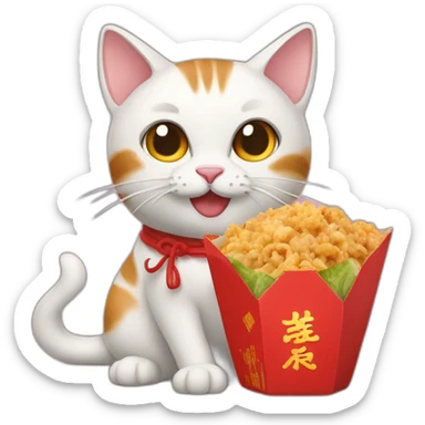 Cat eating Chinese takeout  sticker