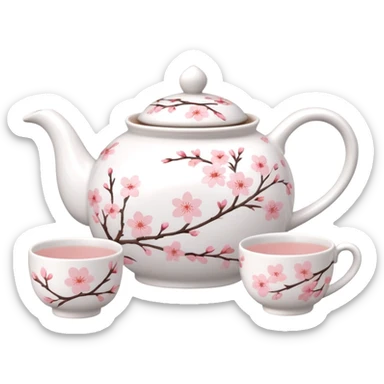 Cute Pastel pink and white Cherry Blossom Sakura Tea Set sticker