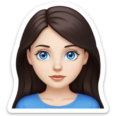 beautiful white girl long dark brown hair , blue eyes. Apple emoji style sticker