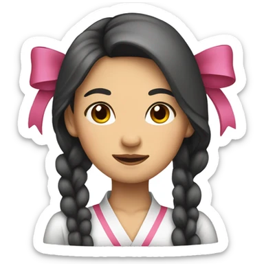 asian woman with long curvy hair with a bow sticker