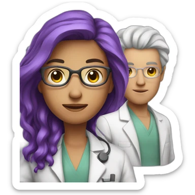 scientist women young with purple long hair with a brian in her hand sticker