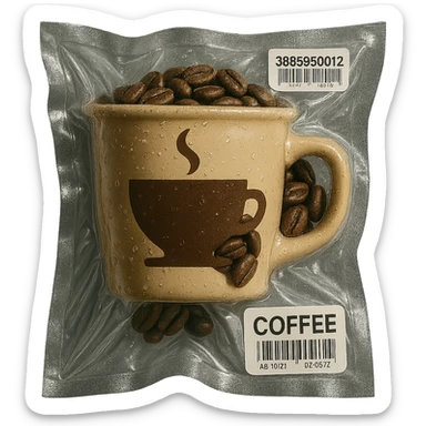 Add coffee beans inside the vacuum-sealed coffee cup, keep the vacuum-sealed style, transparent background. sticker