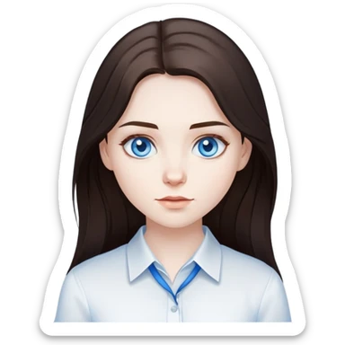 girl with long dark brown hair and pale skin blue eyes white shirt sticker