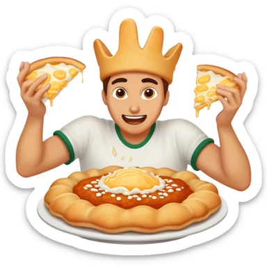 hand smashing a cheesy Hungarian lángos, playful and bold sticker