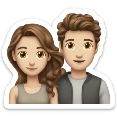 tall boy midfade wavy brown hair and short girl straight brown hair white skin couple sticker
