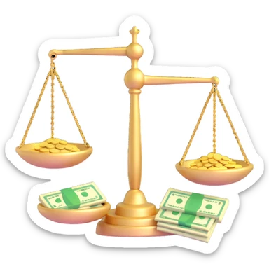 gold scale with money on one side and beauty products on the other sticker