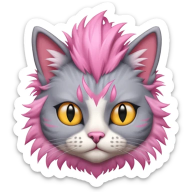 grey cat sitting with pink mohawk sticker