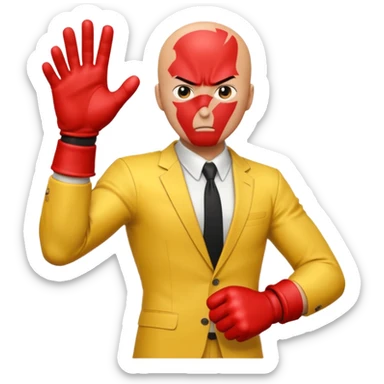 Angry Saitama with his red giant hand punching sticker