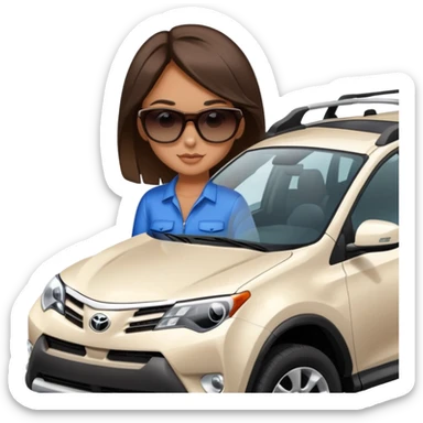 white toyota rav 4 with brunette girl in sunglasses sticker