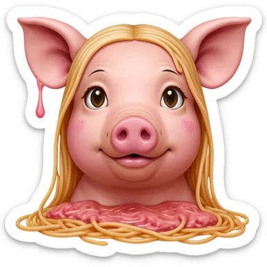 renaissance style pink dripping sauce spaghetti monalisa pig face portrait sticker