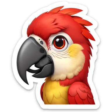 cinematic-cute-macaw-portrait-emoji,-head-tilted-playfully-and-inquisitively,-with-a-dazzling-red-plumage-and-round,-sparkling-eyes-filled-with-charm,-simplified-yet-irresistibly-adorable-features,-highly-detailed, white beak sticker